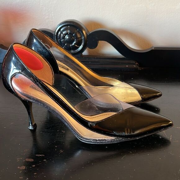 90s Dolce & Gabbana Black Patent Leather & Clear Cutout Heels - Picture 8 of 14
